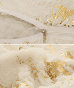 coussin fourrure peluche blanc et or